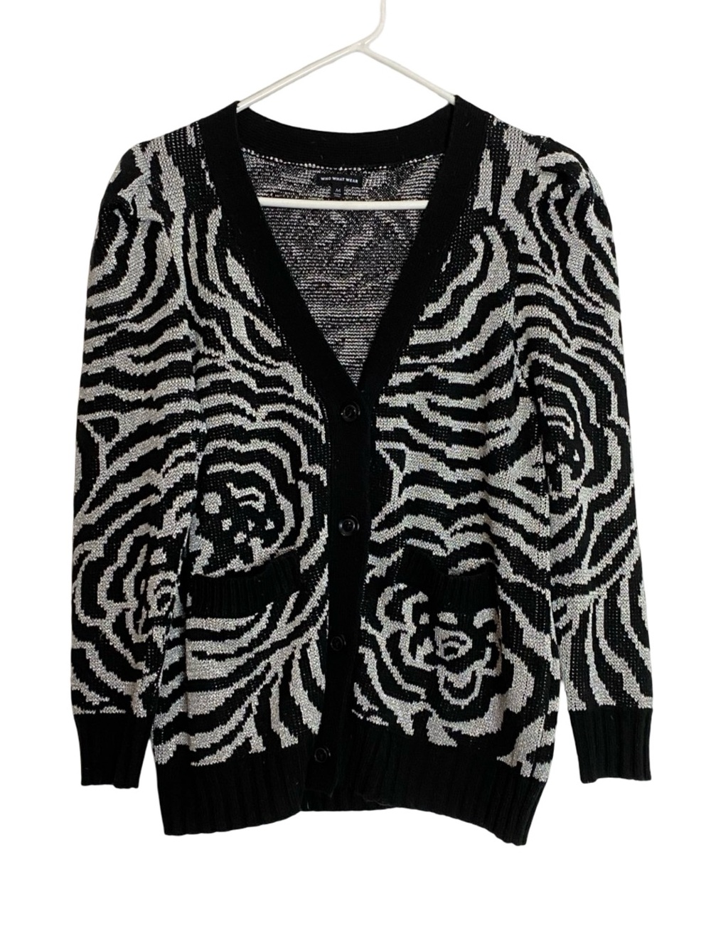 Who What Wear Cardigan Sweater Womens Size Medium Black Silver Metallic